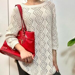 💜Alia Mesh Knit Cotton Blend Sweater Cream Size Medium